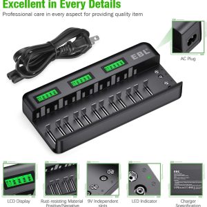Bộ sạc pin đa năng EBL cho pin AA AAA C D Ni-MH Ni-CD