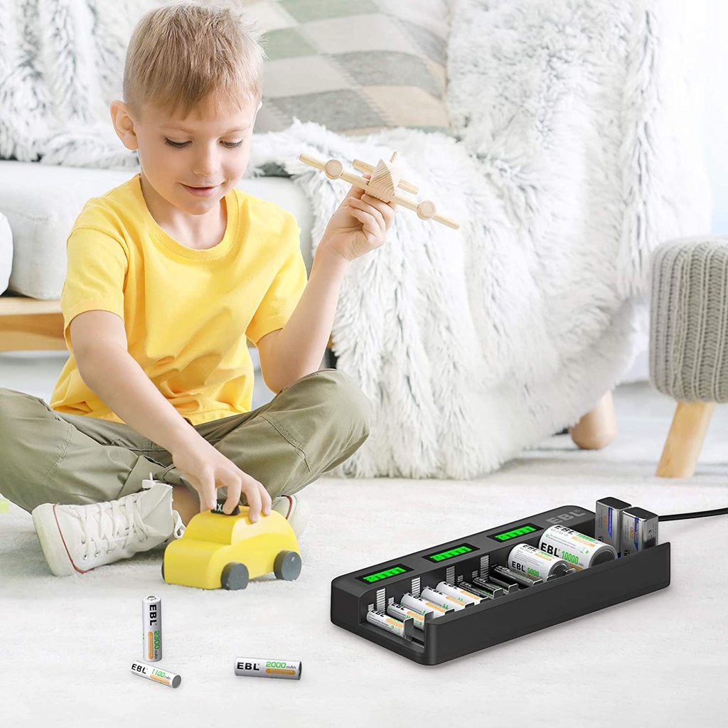 Bộ sạc pin đa năng EBL cho pin AA AAA C D Ni-MH Ni-CD