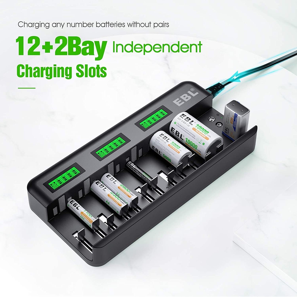 Bộ sạc pin đa năng EBL cho pin AA AAA C D Ni-MH Ni-CD