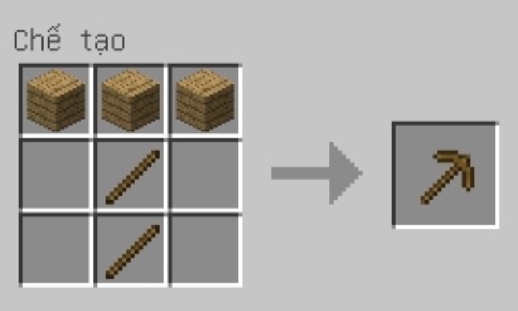 Các bước chế tạo cuốc xới đất trong Minecraft