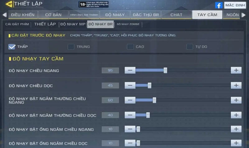 Các nút trong phím cài đặt chế độ BR