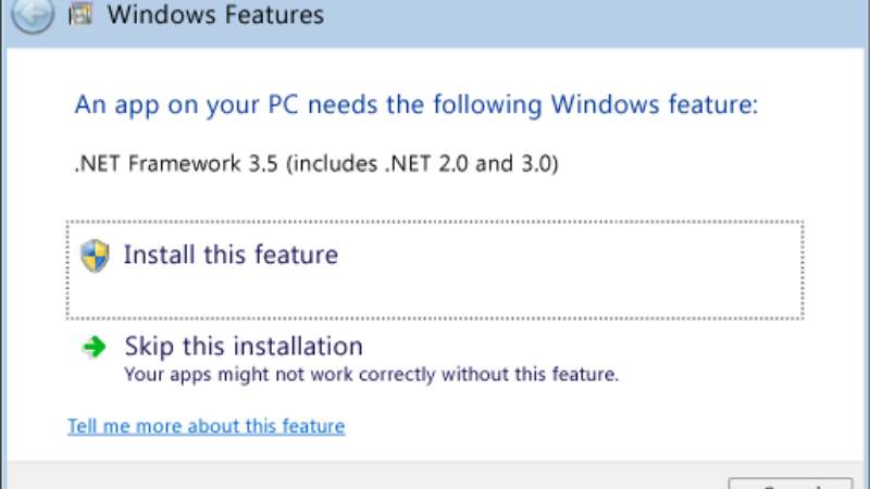 Cài đặt Net FrameWork 3.5