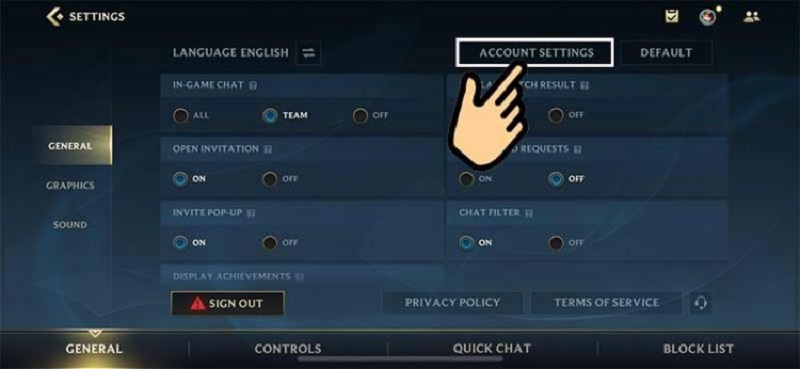 Chọn Account Setting để bắt đầu đổi tên