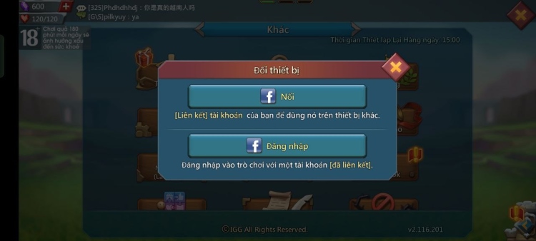 Chọn Nối và tiến hành chuyển tài khoản từ Android sang IOS
