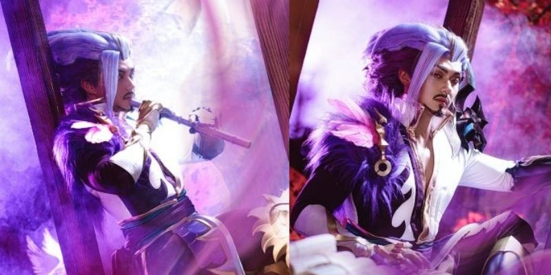 cosplay-yasuo-lien-quan-phien-ban-nam-9 Huyễn long kiếm Yasuo cosplay với nền tím mộng mơ