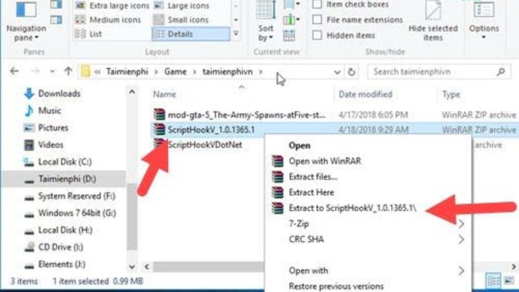 Giải nén file download trong cách mod GTA 5 bản quyền