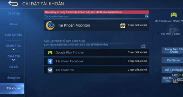 Liên kết tài khoản Mobile Legend với các nền tảng