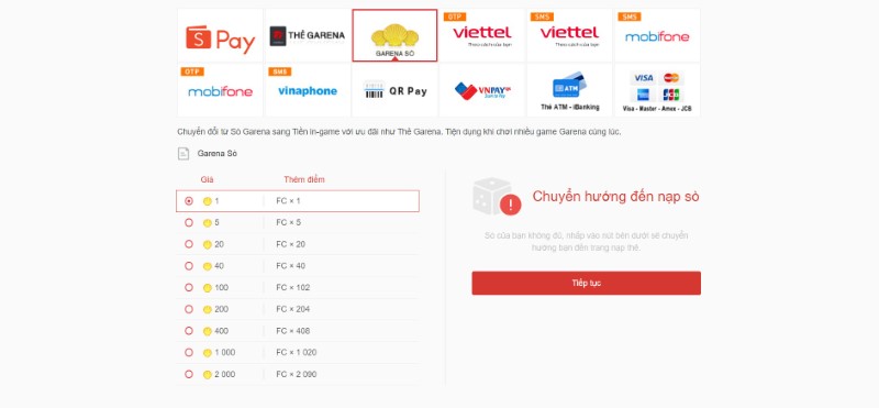 nap-fc-fo4 Điều hướng nạp sò từ giao diện nạp FC FO4 khi số sò không đủ