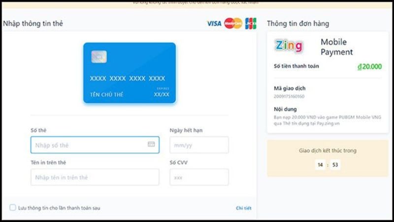 Cách nạp UC PUBG mobile bằng thẻ JCB, Master, Visa