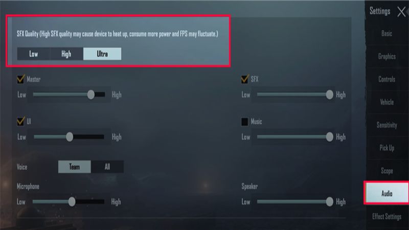 Setting PUBG mobile cho người mới chơi về âm thanh