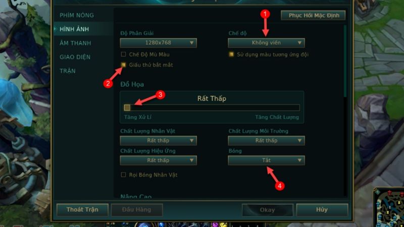 Thiết lập cài đặt giảm đồ họa game