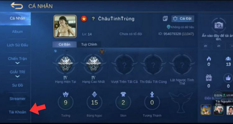 Truy cập vào mục tài khoản trong trang cá nhân của bạn