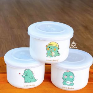 Hũ sứ chia vạch ml có nắp đậy Lion Baby