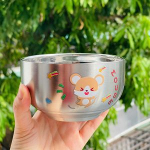 Bát inox cách nhiệt in hình dày dặn cho bé