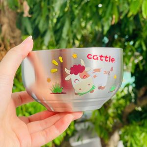 Bát inox cách nhiệt in hình dày dặn cho bé
