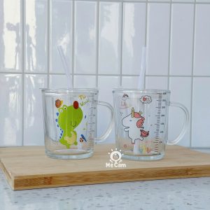 Cốc thuỷ tinh chia vạch kèm nắp + vòi cho bé uống nước, uống sữa
