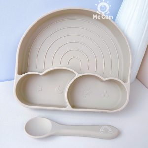 Khay ăn dặm silicone Misan hình cầu vồng kèm thìa