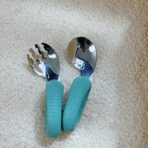 Set thìa dĩa cong inox tập xúc cực dễ cho bé
