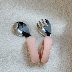 Set thìa dĩa cong inox tập xúc cực dễ cho bé