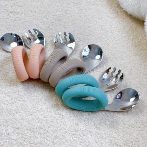 Set thìa dĩa cong inox tập xúc cực dễ cho bé